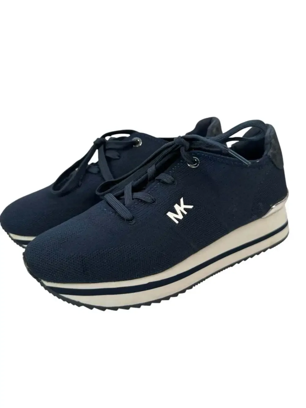 Michael Kors Monique Knit Trainer Navy Platform Sneakers Athleisure Womens 8